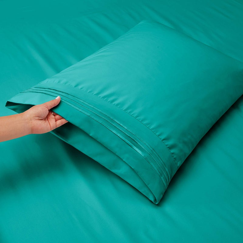 Clara Clark Flex Top King Sheets, 6 Piece Set - Hotel Luxury Sheets for Top Split King Bed, Super Soft Bedding Set, Head Split King Teal - Image 3